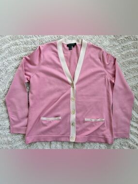 Lauren Ralph Lauren Pink V-Neck Button Cardigan Silk Blend